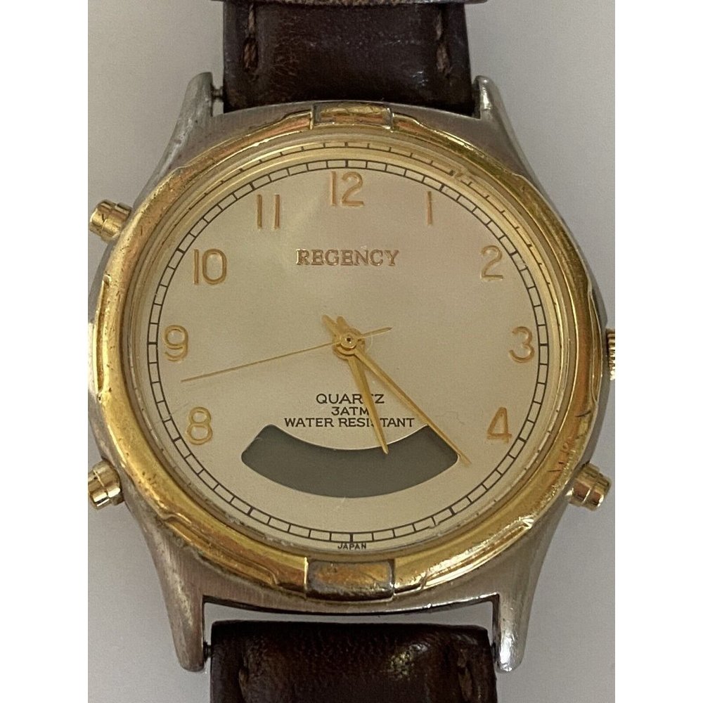 Regency Men's Brown Leather Stainless Steel Water Resistant Quartz Battery Watch